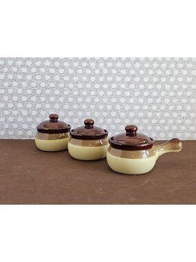 Vintage Northland Stone Ware Lidded Soup Bowls, French Onion Soup Bowls